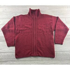 Comfort Knits Mens Cranberry Red Ribbed Full Zip Sweater Large Made in USA